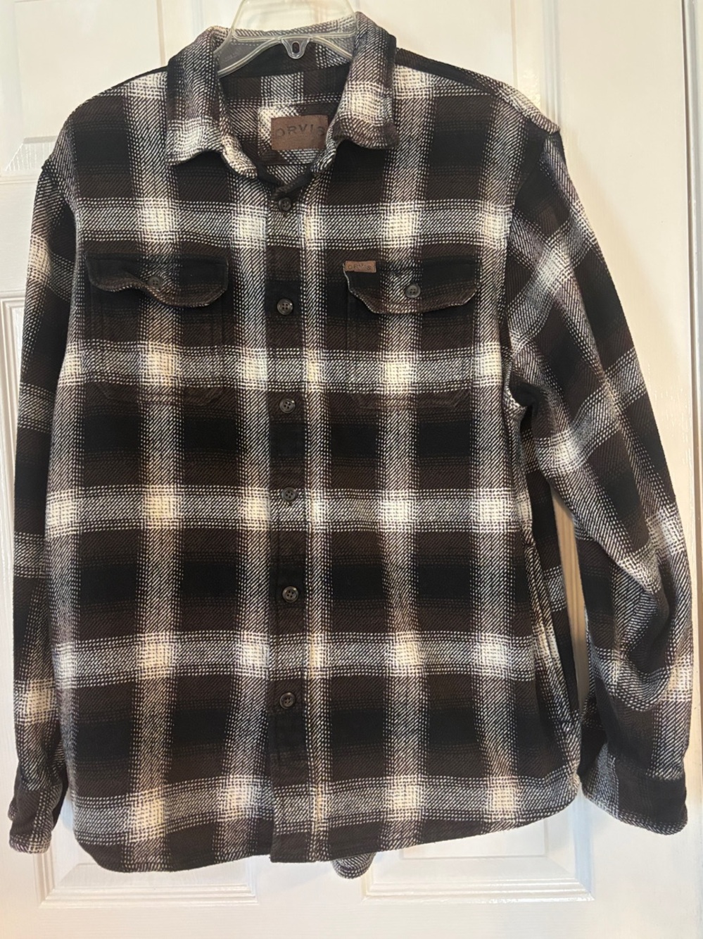Orvis Black and Brown Plaid Button-Front Shirt Jacket M